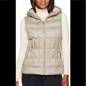 Prana Imogen Down Filled Puffer Hooded Vest Jute Cream Color
